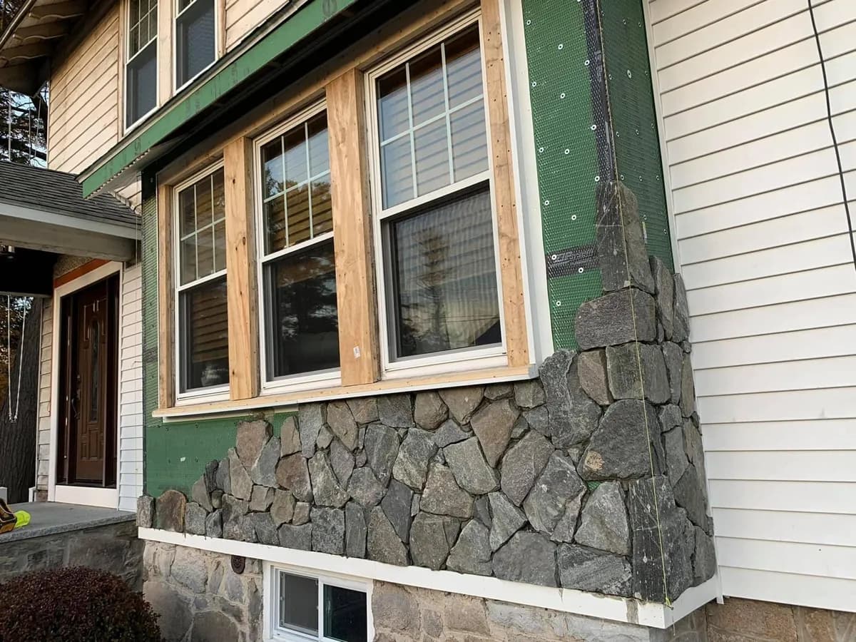 Natural stone veneer on the front of a Massachusetts home
