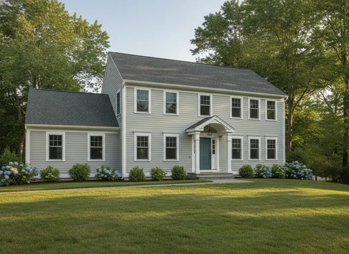 New vinyl siding installed on a Massachusetts colonial home